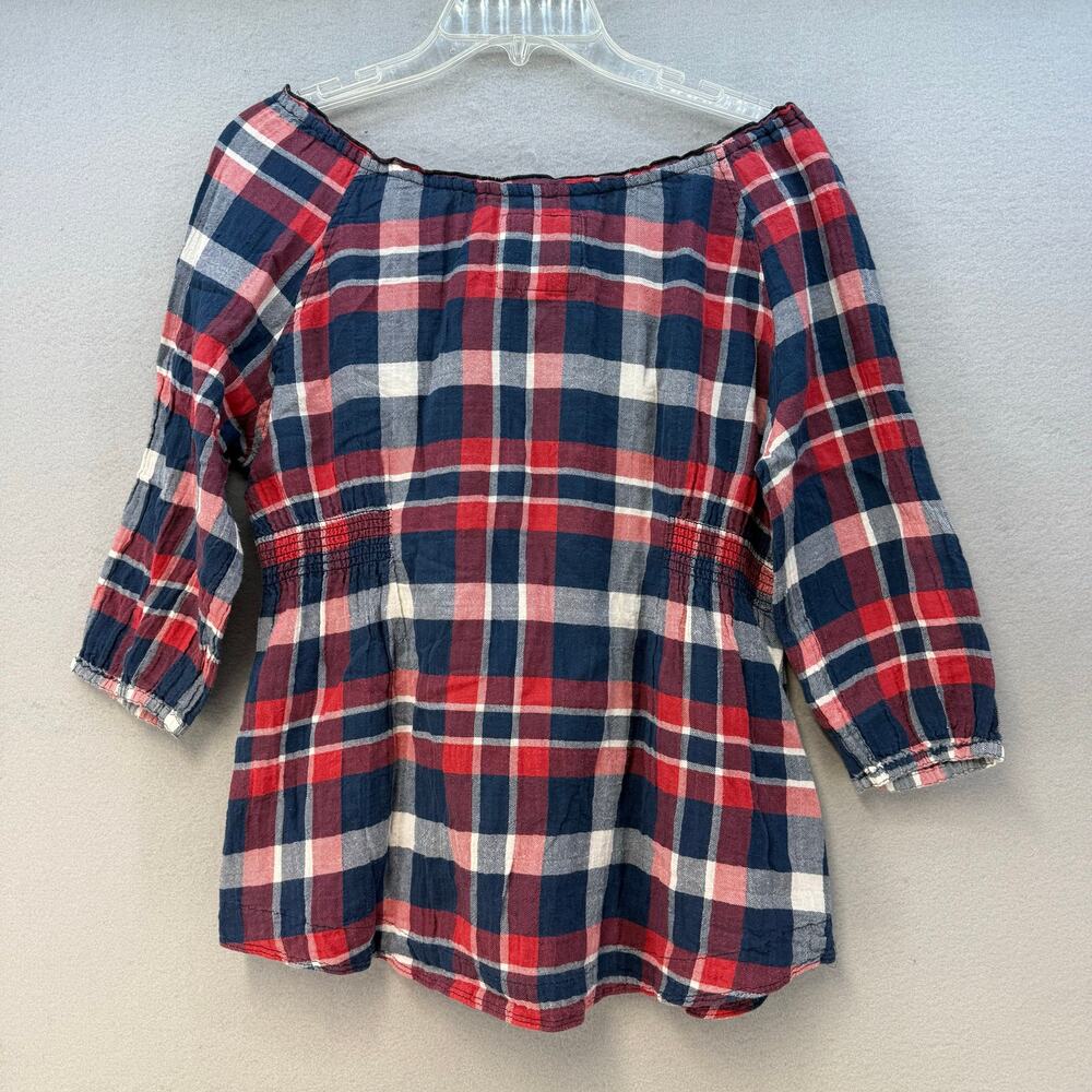 Abercrombie New York Tunic Women's XL Red Blue White Plaid 3/4 Sleeve Y2K - Picture 2 of 9